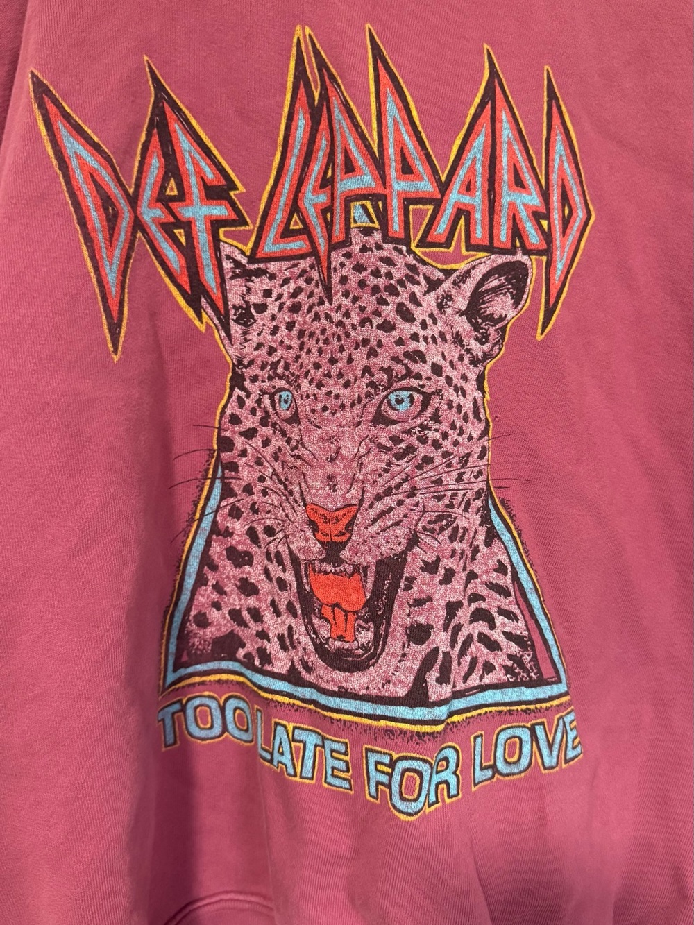 Daydreamer Def Leppard Too Late For Love Oversized Hoodie Sweatershirt Pink